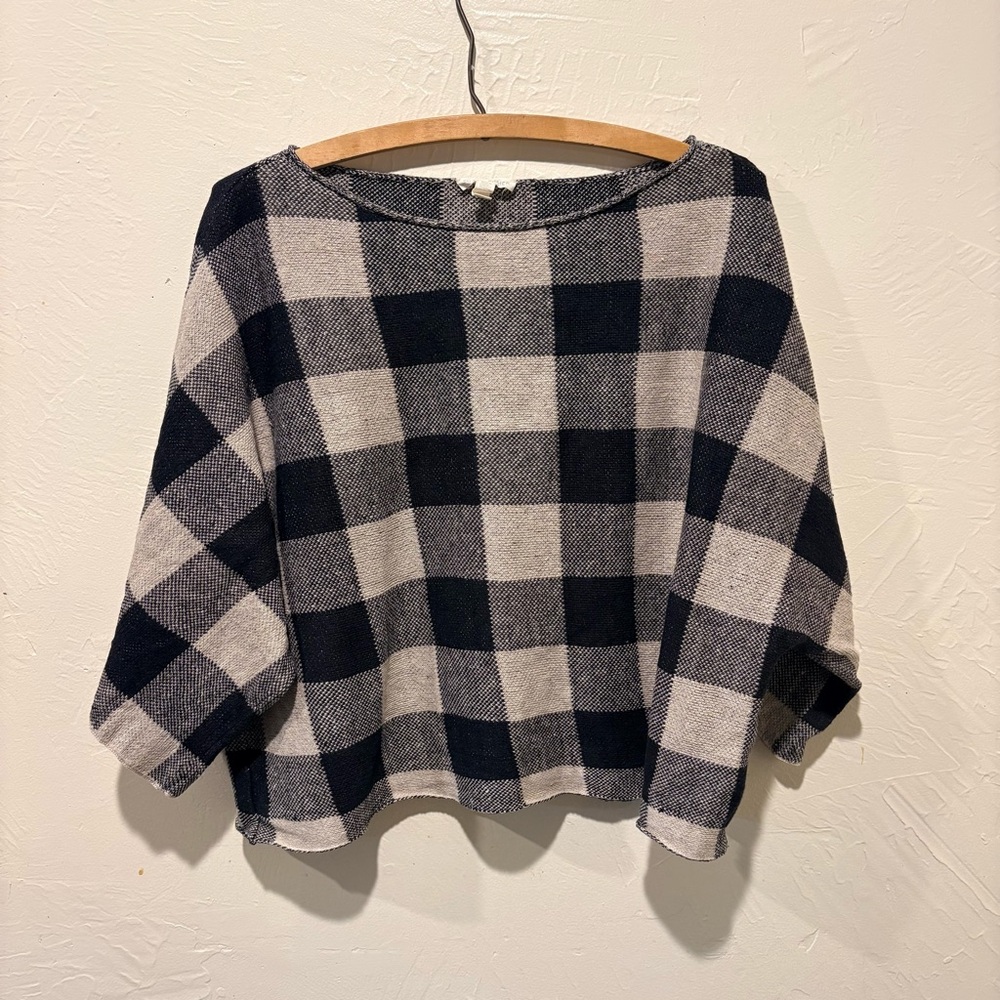 Eileen Fisher Organic Linen Checkered Cropped Top